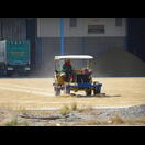 Zum Trocknen ausgebreiteter Reis wird gewendet